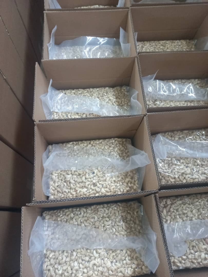 cashew bags in shipping boxes